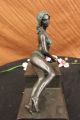 Bronzeskulptur Signiert Milo Swim Frau Mit Apfel Kunst Figur Deko Antike Bild 9