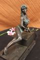 Bronzeskulptur Signiert Milo Swim Frau Mit Apfel Kunst Figur Deko Antike Bild 7