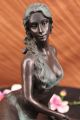 Bronzeskulptur Signiert Milo Swim Frau Mit Apfel Kunst Figur Deko Antike Bild 8