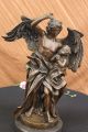 Nackter Schutzengel Art Nouveau Mythische Figur Bronze Skulptur Marmor Basis Antike Bild 1