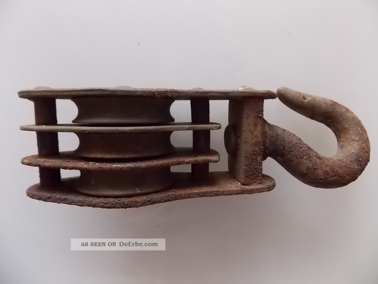 Antike Eisen Umlenkrolle Seilrolle Seilwinde Flaschenzug Seilzug Haken/rollen Bauer Bild