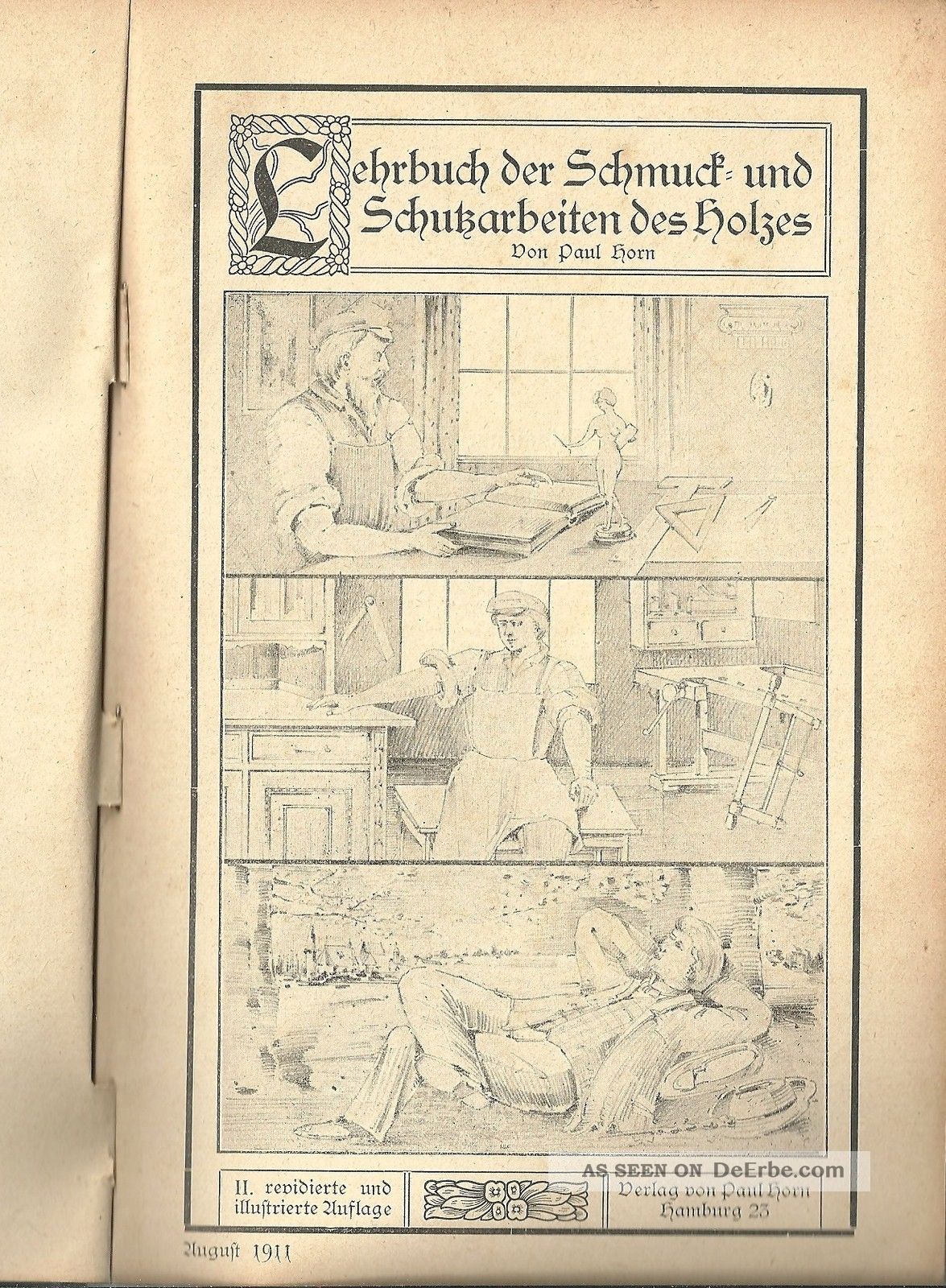 Paul Horn: Lehrbuch Der Schmuck - Und Schutzarbeiten Des Holzes Rares Buch Zimmermann Bild