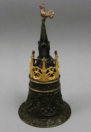 Um 1850/70:dekorative Bronze Tischklingel / Table Bell,  Turm,  Gotischer Stil Bild