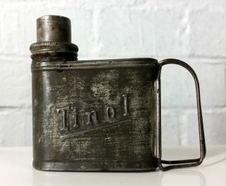 Alte Antike Tinol Petroleumlampe Dochtlampe Messing Metall Mit Schraubdeckel Bild