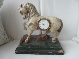 Antike Uhr Pferd Holzgeschnitzt Um 1800 Bild