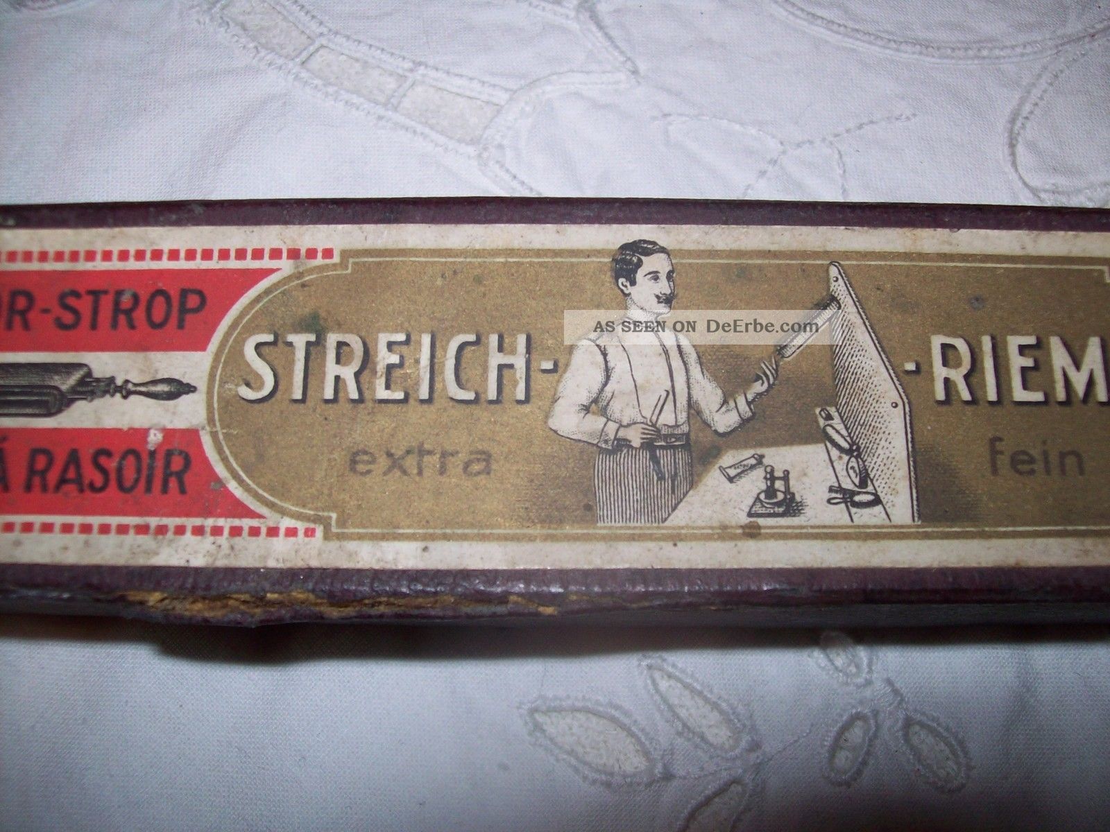 Jugendstlil - Rasiermesser - Schärfer / Lederstreifen Messer_abzieher Nachlaß/erbe Frisör & Barbier Bild