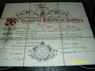 Historischer Alter Schlosser - Gesellenbrief Auf Leinen Gebunden - 1899 Bild