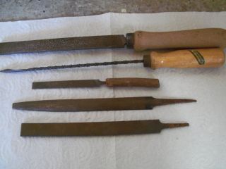 5 Antike Alte Werkzeuge,  2 Feilen,  2 Feilen Ohne Griff,  1 Raspel Bild