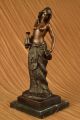 Oben - Ohne - Statue Frau Mit Zwei Krügen Bronzeskulptur Art Deco Marmorbasis Antike Bild 2