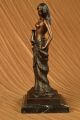 Oben - Ohne - Statue Frau Mit Zwei Krügen Bronzeskulptur Art Deco Marmorbasis Antike Bild 3