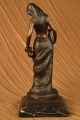 Oben - Ohne - Statue Frau Mit Zwei Krügen Bronzeskulptur Art Deco Marmorbasis Antike Bild 5