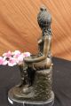 Nackte Indianische Prinzessin Mit Taube Bronze Statue Art Deco Skulptur Figur Antike Bild 10