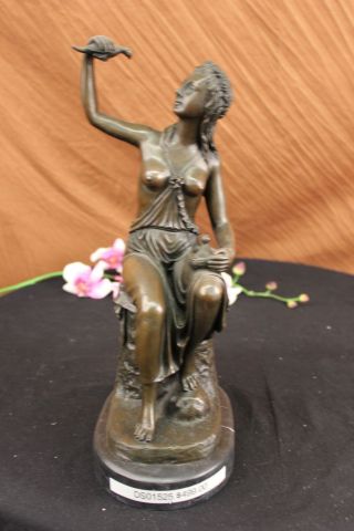 Nackte Indianische Prinzessin Mit Taube Bronze Statue Art Deco Skulptur Figur Bild