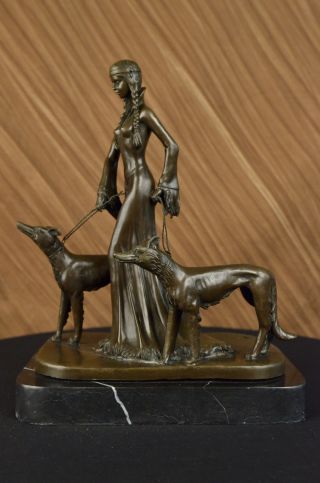Bronze Skulptur Figur Indisches Mädchen Hundeauslauf Von Canova Art Nouveau Bild