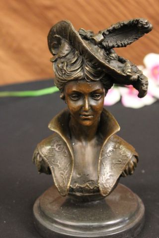 Bronzeskulptur Elegantes Mädchen Mit Hut Statue Art Deco Figur Marmorsockel Bild