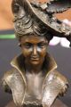 Bronzeskulptur Elegantes Mädchen Mit Hut Statue Art Deco Figur Marmorsockel Antike Bild 2