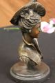 Bronzeskulptur Elegantes Mädchen Mit Hut Statue Art Deco Figur Marmorsockel Antike Bild 6