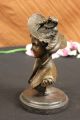 Bronzeskulptur Elegantes Mädchen Mit Hut Statue Art Deco Figur Marmorsockel Antike Bild 8