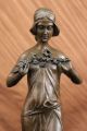 Skulptur Mädchen Mit Engelhaftem Gesicht Bronzefigur Signiert Jean Patou Kunst Antike Bild 3