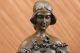 Skulptur Mädchen Mit Engelhaftem Gesicht Bronzefigur Signiert Jean Patou Kunst Antike Bild 5