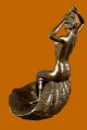 Bronze Skulptur Motiv Mädchen Auf Muschelschale Visitenkarten Halter - Brines Antike Bild 4