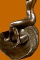 Bronze Skulptur Motiv Mädchen Auf Muschelschale Visitenkarten Halter - Brines Antike Bild 7