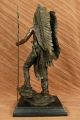 Indianer Figur Kamiko Amerikanischer Ureinwohner Wolf Bronze Kunst Skulptur Groß Antike Bild 6