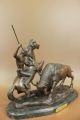 Skulptur Bronze Unterzeichnet Theodore Indianischen Jäger Büffel Antike Bild 2