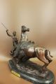 Skulptur Bronze Unterzeichnet Theodore Indianischen Jäger Büffel Antike Bild 8