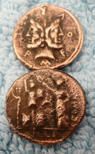 Doppelkopf Des Janus Römische Münze Denar Spielmünze Bild