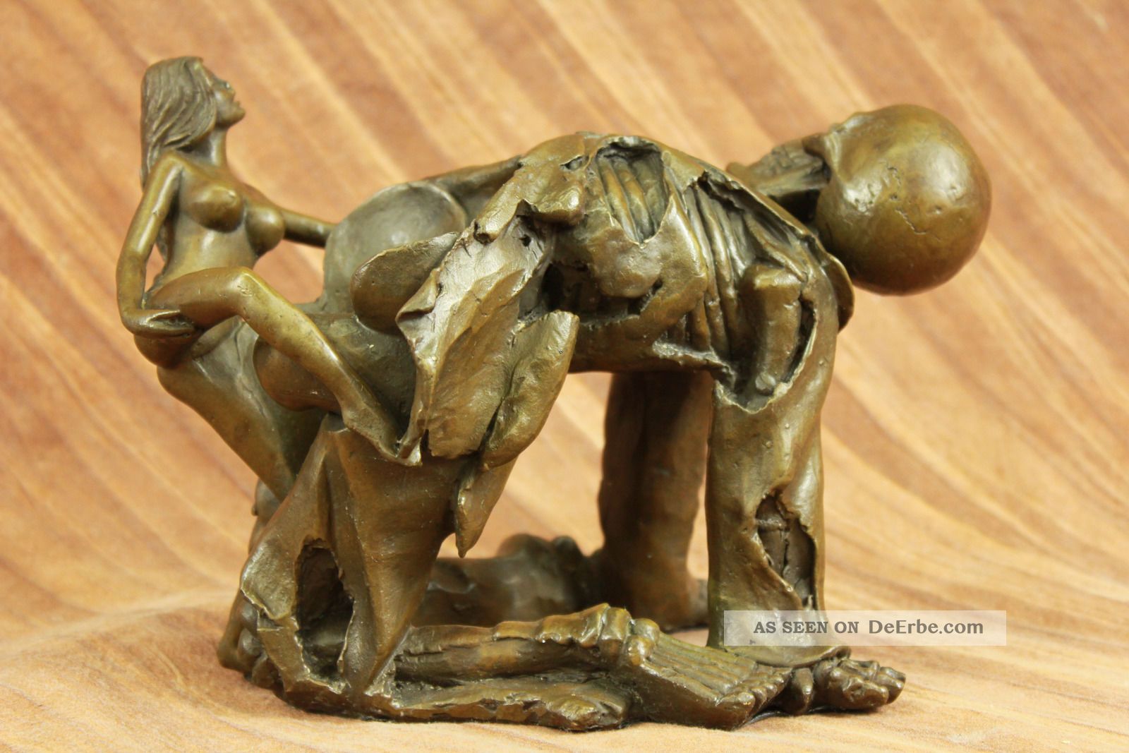 Unterzeichnete Orig.  Franz.  Gotische Nackte Nymphe Mit Skelett Bronze - Skulptur Antike Bild