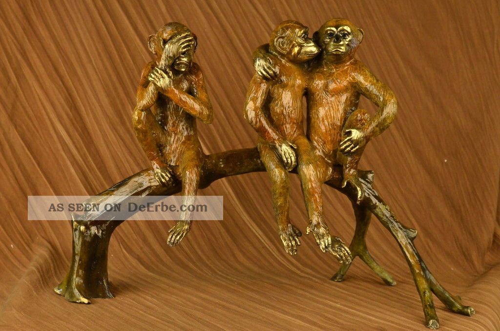 Bronze Skulptur Multi Farben Patina 3 Affen Art Deco Figur Statue Antike Bild