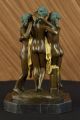 Signiert Drei Grazien Marmorsockel Statue Art Nouveau Figur Vergoldet Antike Bild 1