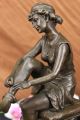 Unterzeichnet Godard Dekorative Art Déco Stil Maiden Auf Einem Stuhl Bronze Antike Bild 6