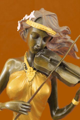 Mehrfarbig Patina Bronze Skulptur Violin Spielerin Viola Musiker Marmorfigur Bild