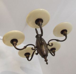 Lampe Gründerzeit Decken Leuchte Hängelampe Bronze Überfangglas Pendelleuchte Bild