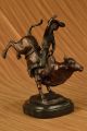 Frederic Remington Cowboy Bullenreiten Rodeo Bronzeskulptur Marmorsockel Antike Bild 3