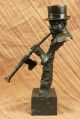 Heiße Guss Schwarz Afrikanischen Musiker Clarinet Orlean Bronze Skulptur Antike Bild 3