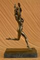 Signiert Nackte Frau Läuft Auf Der Straße Art Deco Bronze Skulptur Statue Antike Bild 8