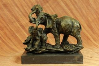 Echte Bronze Metall Statue Majestätische/elefanten & Ein Baby Kalb Skulptur Bild