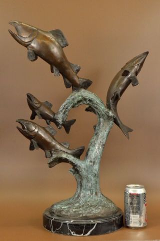 Bronze Skulptur Art Sammler Ausgabe Nummeriert Vier Forellen Fisch Bild