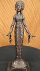 Signiert Uramerikanisch Indisches Mädchen Bronzeskulptur Figur Statue Figur Antike Bild 1