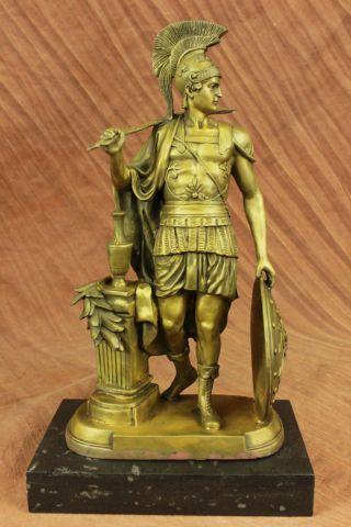 Bronze Figur Auf Marmor Basis - Griechisch/ Römischer Soldat Mit Speer,  Schild Bild