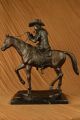 L Vintage Schwer Western Cowboy Bronze Sculpture Hot Cast Heim Decor Antike Bild 5