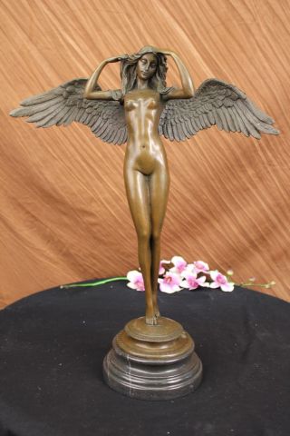 Bronze Statue Nackter Frauen Engel Deko Kunst Signiert:a.  A Weinman,  Marmor Figur Bild