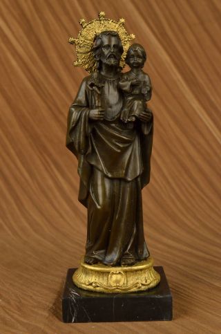 Unterzeichnete Josef Mit Jesuskind - Vergoldeten Heimatkirche Bronze Skulptur Bild