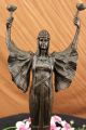 Skulptur - Frau & Fackel Alt Viktorianisch Antik Marmor Bronze Dekor Kunst Antike Bild 3