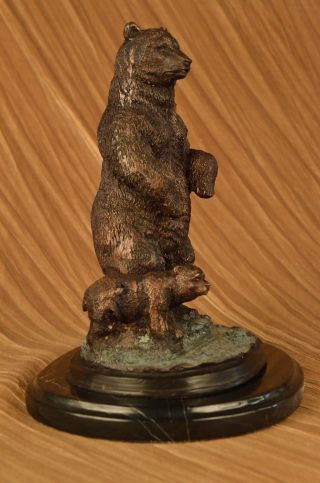 Bären Skulptur Bronze Braun Stehend Mit Kleinem Bär Art Deco Gusseisen Figur Bild