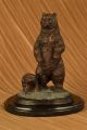 Bären Skulptur Bronze Braun Stehend Mit Kleinem Bär Art Deco Gusseisen Figur Antike Bild 1