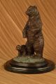 Bären Skulptur Bronze Braun Stehend Mit Kleinem Bär Art Deco Gusseisen Figur Antike Bild 3